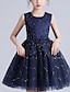 olcso Alkalmi ruhák-gyerek kislány ruha virág flitter sötétkék térdig érő ujjatlan hercegnő édes ruhák gyereknap nyári normál szabás 3-12 éves korig