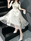 preiswerte Ballkleid-A-Linie Cocktailkleider Elegant Kleid kleid hochzeitsgast Partykleidung Tee-Länge Halbe Ärmel Ständer Tüll mit Applikationen 2024
