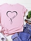cheap Tees &amp; T Shirts-Women&#039;s Pink-Black Gray-black Wine red-white Print Heart Casual Short Sleeve Round Neck Basic 100% Cotton Regular S