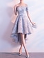 Χαμηλού Κόστους Φορέματα NYE-Γραμμή Α Κοκτέιλ Φορέματα Κομψό Φόρεμα Επισκέπτης γάμου Καλωσόρισμα Ασύμμετρο Κοντομάνικο Ώμοι Έξω Τούλι με Φιόγκος(οι) Πλισέ 2024