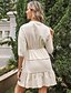 billiga enkla klänningar-damklänning kort miniklänning beige halvärm enfärgad spets sommar rund hals elegant s m l xl / torr platt