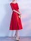 זול שמלות NYE-גזרת A שמלות קוקטייל אלגנטית שמלה ללבוש למסיבה מסיבת קוקטייל באורך הקרסול חצי שרוול עם תכשיטים סאטן עם פפיון(ים) קפלים ריקמה 2024