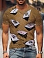 levne pánské 3D tričko-pánské tričko vzorované poker kulatý výstřih krátký rukáv šedá fialová žlutá párty denní potisk trička ležérní grafická trička