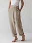 זול מכנסי פשתן מכותנה לנשים-בגדי ריקוד נשים רגל רחבה מכנסי פשתן דמוי פשתן בג&#039;י מותניים גבוהים באורך מלא שחור