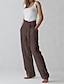 זול מכנסי פשתן מכותנה לנשים-בגדי ריקוד נשים רגל רחבה מכנסי פשתן דמוי פשתן בג&#039;י מותניים גבוהים באורך מלא שחור