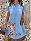 cheap Denim Dresses-Women&#039;s Denim Dress Knee Length Dress Light Blue Brilliant blue Dark Grey Short Sleeve Pattern Spring Summer Shirt Collar Casual 2022 S M L XL XXL