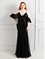 cheap Evening Dresses-Mermaid / Trumpet Plus Size Sexy Wedding Guest Formal Evening Dress Spaghetti Strap Short Sleeve Floor Length Sequined with Sequin 2022