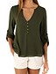 cheap Blouses &amp; Shirts-Women&#039;s Blouse Shirt Solid Colored Deep V Button Casual Tops Loose Blue Purple Wine