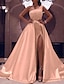 Χαμηλού Κόστους Φορέματα Χορού Αποφοίτησης-Βραδινή τουαλέτα Φορέματα χορού Φανταχτερό Φόρεμα Επισκέπτης γάμου Βραδινό Πάρτυ Μακρύ Αμάνικο Ένας Ώμος Αποσπώμενο Σατέν με Φιόγκος(οι) Πούλιες Φόρεμα 2024