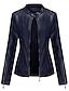 cheap Jackets-Women&#039;s Jacket Faux Leather Jacket Pocket Regular Coat Green White Black Red Navy Blue Street Active Fall Stand Collar Regular Fit S M L XL XXL 3XL / Daily