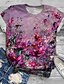 cheap Plus Size Tops-Women&#039;s Plus Size Tops T shirt Floral Graphic Print Crewneck Short Sleeve Summer Basic Purple Yellow Big Size XL XXL 3XL 4XL 5XL / Holiday