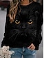 preiswerte Damen Kapuzenpullover &amp; Sweatshirts-Damen Pullover Zur Seite fahren Katze 3D Tier 3D Bedruckt Täglich Sport 3D-Druck Aktiv Strassenmode Kapuzenpullover Sweatshirts Schwarz