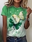 cheap Best Selling Tops-Women&#039;s T shirt Abstract Butterfly Painting Color Gradient Butterfly Sparkly Round Neck Print Basic Vintage Tops Green Blue Purple / 3D Print