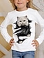 Недорогие 3d футболки для девочек-Детская футболка с объемным принтом в виде кота, футболка с длинными рукавами и принтом в виде кота, синий, белый, розовый, детские топы, осенние повседневные повседневные школьные регулярные размеры для детей 4-12 лет