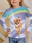 economico magliette 3d della ragazza-Da ragazza 3D Animali Gatto maglietta Manica lunga Stampa 3D Autunno Attivo Adorabile Poliestere Bambino 4-12 anni Esterno Al coperto Standard
