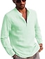 cheap Cotton Linen Shirt-Men&#039;s Shirt Summer Shirt Beach Shirt Henley Spring &amp;  Fall Long Sleeve Light Yellow Black White Solid Color Outdoor Street Clothing Apparel Button-Down