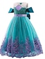 cheap Dresses-Girls&#039; Dress The Little Mermaid Ariel Floral Tulle Dress Party Festival Embroidered Mesh Bow Purple Green Cotton Midi Sleeveless Princess Sweet SatinDresses Summer Regular Fit 3-10 Years