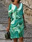 رخيصةأون فساتين منقوشة-نسائي لباس غير رسمي فستان ميدي أزرق بني أخضر 3/4 الكم لون متغاير طباعة الصيف الربيع V رقبة كاجوال 2023 S M L XL XXL 3XL 4XL 5XL