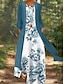 cheap Print Dress Sets-Women‘s Two Piece Dress Maxi long Dress Blue Purple Royal Blue Long Sleeve Flower Animal Pocket Print Fall Spring Round Neck Elegant Casual 2023 M L XL XXL 3XL 4XL 5XL