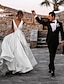 olcso Menyasszonyi ruhák-strand egyszerű esküvői ruhák a-line v nyakujjú ujjatlan udvar vonat szatén menyasszonyi ruhák szalaggal / szalagok szalag / szalag 2024