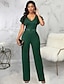 cheap Jumpsuits &amp; Rompers-Women&#039;s Jumpsuit Solid Color Casual Short Sleeve Regular Fit Green Blue Black S M L Summer