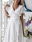 billige Brudekjoler-a-line enkel brudekjole lille hvid kjole elegant høj lav v-hals plus størrelse asymmetrisk chiffon korte ærmer med flæser split foran 2024