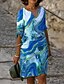 رخيصةأون فساتين منقوشة-نسائي لباس غير رسمي فستان ميدي أزرق بني أخضر 3/4 الكم لون متغاير طباعة الصيف الربيع V رقبة كاجوال 2023 S M L XL XXL 3XL 4XL 5XL