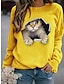 cheap Hoodies &amp; Sweatshirts-Women&#039;s Sweatshirt Pullover 3D Print Active Streetwear Black White Yellow Animal Cat 3D Daily Long Sleeve Round Neck Cotton