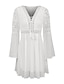 cheap Mini Dresses-Women&#039;s Casual Dress Summer Dress Boho Dress Mini Dress Black White Pure Color Long Sleeve Winter Fall Lace Fashion V Neck Slim 2023 S M L XL