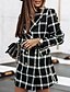 cheap Women&#039;s Blazer&amp;Suits-Women&#039;s Coat Work Fall &amp; Winter Long Coat Regular Fit Streetwear Jacket Long Sleeve Houndstooth Plaid Print Blue White Black