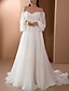 cheap Wedding Dresses-A-Line Wedding Dresses Off Shoulder Sweep / Brush Train Chiffon Long Sleeve Simple with Pleats 2022