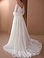 cheap Wedding Dresses-A-Line Wedding Dresses Off Shoulder Sweep / Brush Train Chiffon Long Sleeve Simple with Pleats 2022