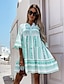 cheap Print Dresses-Women&#039;s Casual Dress Midi Dress Blue Brown Green 3/4 Length Sleeve Striped Summer Spring Spring, Fall, Winter, Summer Casual Loose Fit 2023 S M L XL XXL XXXL
