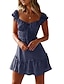 Χαμηλού Κόστους Print Φορέματα-Γυναικεία Καθημερινό φόρεμα Φόρεμα για τον ήλιο Ruched φόρεμα Μίνι φόρεμα Ρουμπίνι Βαθυγάλαζο Θαλασσί Κοντομάνικο Φλοράλ Με Κορδόνια Καλοκαίρι Άνοιξη Φθινόπωρο Τετράγωνη Λαιμόκοψη Μοντέρνα