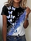 cheap Best Selling Tops-Women&#039;s T shirt Butterfly Painting Butterfly Sparkly Color Block Round Neck Print Basic Tops Black Purple Yellow / 3D Print
