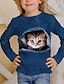 ieftine tricouri 3d fete-Copii Fete Tricou Manșon Lung Negru Tipărire 3D Pisica Animal Zilnic Interior În aer liber Activ Modă Zilnic Sport 3-12 ani