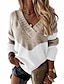 cheap Sweaters-Women&#039;s Pullover Sweater Jumper Pullover Jumper V Neck Knit Cotton Blend Knitted Fall Winter Daily Stylish Basic Casual Long Sleeve Color Block khaki Gray S M L