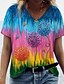 cheap Tees &amp; T Shirts-Women&#039;s Holiday T shirt Floral Theme Painting Floral Color Block V Neck Print Basic Tops Blue