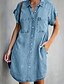 cheap Casual Dresses-Women&#039;s Denim Shirt Dress Short Mini Dress Light Blue Short Sleeve Solid Color Pocket Spring Summer Shirt Collar Hot Casual 2022 S M L XL XXL