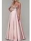 cheap Prom Dresses-A-Line Prom Dresses Sparkle Dress Prom Formal Evening Floor Length Sleeveless V Neck Bridesmaid Dress Satin with Pleats Sequin 2024