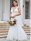 cheap Wedding Dresses-Hall Wedding Dresses Floor Length Mermaid / Trumpet Sleeveless V Neck Chiffon With Lace Pick Up Skirt 2023 Bridal Gowns / Beach / Beach