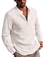 cheap Cotton Linen Shirt-Men&#039;s Shirt Summer Shirt Beach Shirt Henley Spring &amp;  Fall Long Sleeve Light Yellow Black White Solid Color Outdoor Street Clothing Apparel Button-Down