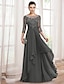 cheap Mother of the Bride Dresses-A-Line Mother of the Bride Dress Elegant V Neck Floor Length Chiffon Lace 3/4 Length Sleeve with Ruffles Appliques 2022