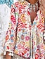 preiswerte Bedruckte Kleider-Damen Boho-Kleid Minikleid Rote Blau Grün 3/4 Ärmel Blumen Bedruckt Sommer Frühling V Ausschnitt Modisch Urlaub 2023 S M L XL XXL XXXL