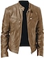 cheap Men’s Furs &amp; Leathers-Men&#039;s Faux Leather Jacket Regular EU / US Size Coat Black Khaki Brown Daily Fall &amp; Winter Stand Collar Regular Fit XS S M L XL 2XL / Long Sleeve