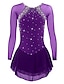 cheap Figure Skating-Figure Skating Dress Women&#039;s Girls&#039; Ice Skating Dress Violet Black White Open Back Mesh Spandex High Elasticity Training Competition Skating Wear Classic Crystal / Rhinestone Long Sleeve Ice Skating