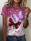 Χαμηλού Κόστους Γυναικεία T-Shirts-Γυναικεία Μπλουζάκι Ζώο Πεταλούδα Διαβάθμιση χρώματος Ανθισμένο Ροζ Θαλασσί Βυσσινί Στάμπα Κοντομάνικο Καθημερινά Σαββατοκύριακο Βίντατζ Βασικό Στρογγυλή Λαιμόκοψη Κανονικό