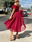 cheap Cocktail Dresses-A-Line Cocktail Dresses Vintage Dress Wedding Guest Red Green Dress Tea Length Sleeveless Off Shoulder Tulle with Pleats 2024
