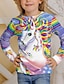 ieftine tricouri 3d fete-Copii Fete Tricou Manșon Lung Tipărire 3D Inorog Animal Crewneck Negru Copii Topuri Toamnă Primăvară Activ Modă Zilnic Zilnic Interior În aer liber Fit regulat 3-12 ani