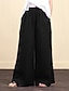 Χαμηλού Κόστους γυναικείο βαμβακερό λινό παντελόνι-Γυναικεία Πλατύ Πόδι κινέζικα Μεγάλα Μεγέθη Βαμβάκι Σακουλιασμένος Πλήρες μήκος Μαύρο Άνοιξη